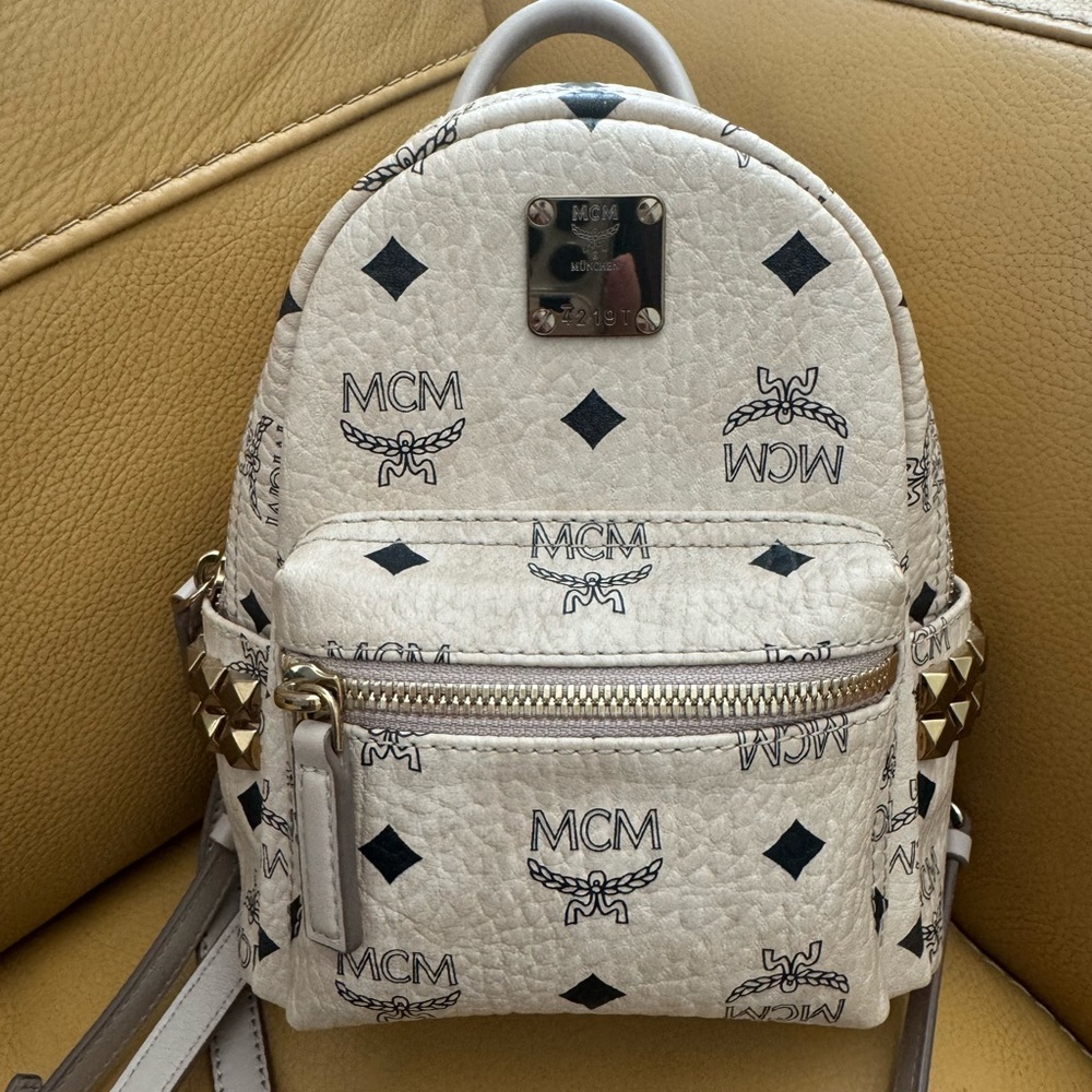 MCM Cream Visetos Mini Stark Backpack